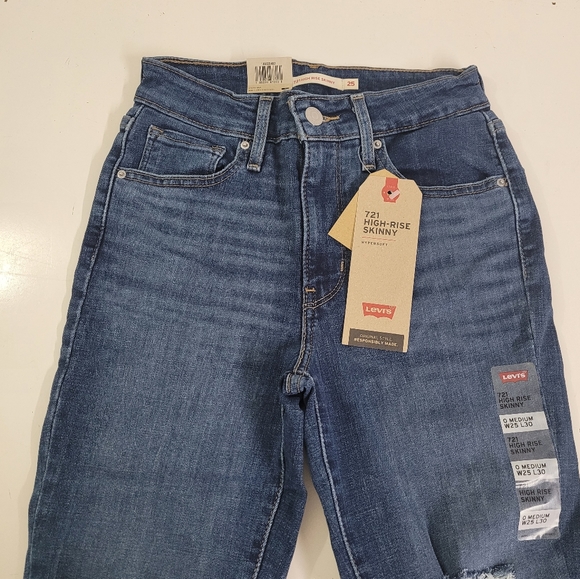 NEW! Women's Levi 721 High Rise Skinny Distressed Jeans - Picture 2 of 10